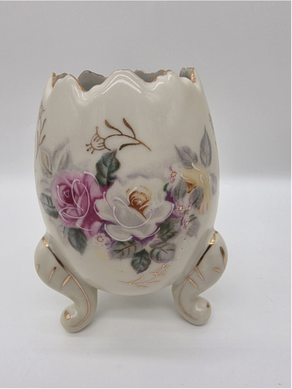 Vintage Napco Hand Painted Egg Shaped Vase